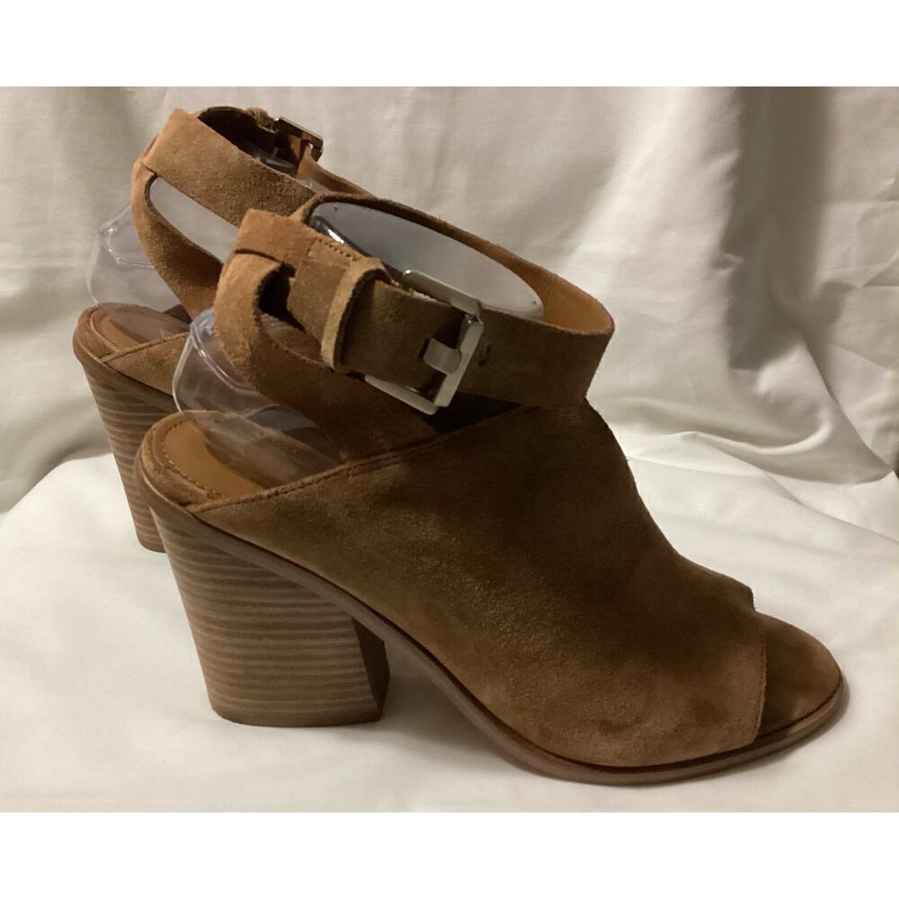 Marc fisher Suede, block heel, peep toe, buckle strap closure sandals